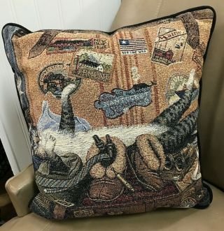 Charles Wysocki Mabel The Gray Tabby Stoweaway Cat Suitcase Tapestry Pillow