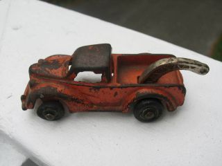 Vintage Arcade Cast Iron Tow Truck / Wrecker - Orange Missing Tire