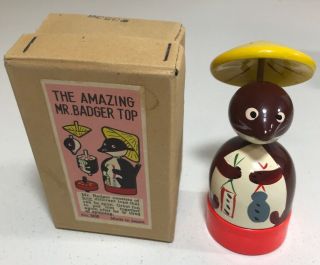 Vintage Mr.  Badger Top Toy Wooden Japan 1950s