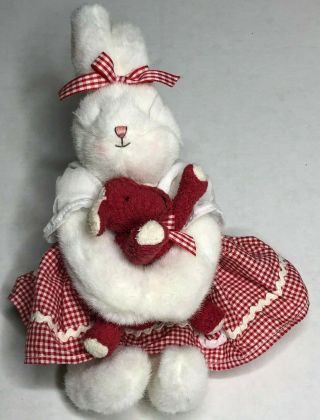 Hallmark Bunnies By The Bay 2002 Plush Rabbit Red Check Dress Red Puppy