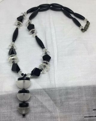 1920s Art Deco Black And Clear Crystal Bead Necklace