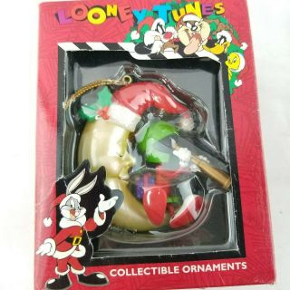 Vintage 1996 Looney Tunes Christmas Tree Ornament Marvin The Martian Moon Nib