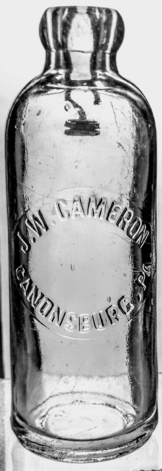 Canonsburg,  Pennsylvania Hutchinson Soda Water Bottle J.  W.  Cameron Blob