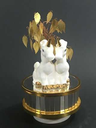 Vintage Music Box White Unicorns 1984 Enesco Plays Memory From Cats Musical