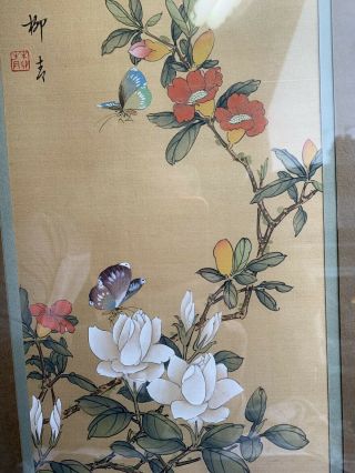 Wonderful Vintage Chinese Bamboo Framed Hand Painted On Chinese Silk Picture
