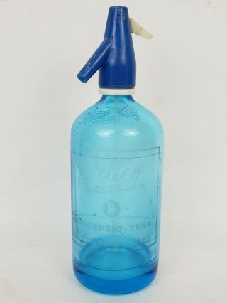 Vintage Blue Seltzer Bottle Allen Beverage Bridgeport Ct