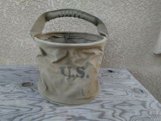 Vintage Wwii Us Army Canvas Water Bucket 1943 Dated
