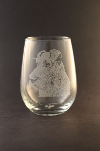 Etched Irish Terrier On Large Elegant Stemless Wine Glasses - Set Of 2