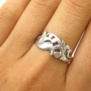 Vtg 925 Sterling Silver Ornate Leaf Design Ring Size 8.  5