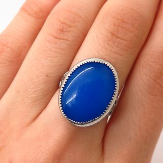 Antique Blue Glass Ornate Design Ring Size 7