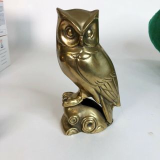 Vintage Brass Owl Figurine 6.  5” X 3.  5”