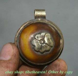5cm Old Tibet Silver Beeswax Buddhism 8 Auspicious Symbol Flower Amulet Pendant