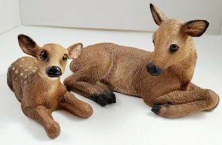Vintage Hamco Set Of 2 Mom & Baby Deer/buck Resin Glass Eyes Statue/figurine.