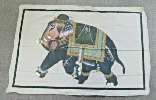 As Seen Vintage Hand Painted Elephant Picture On Silk 59 H X 87 Cm W