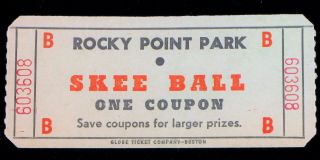 Vintage Rocky Point Park Rhode Island Amusement Park Skee Ball One Coupon Ticket