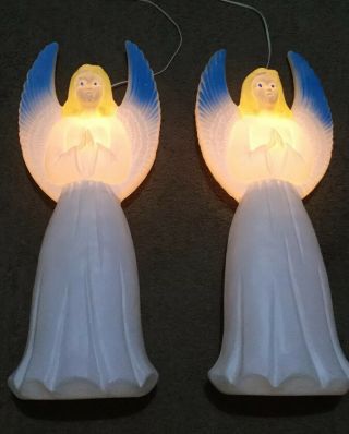 Blow Mold Christmas Praying Angels With Blue Wings,  Lighted 30 Inch,  Union Brand