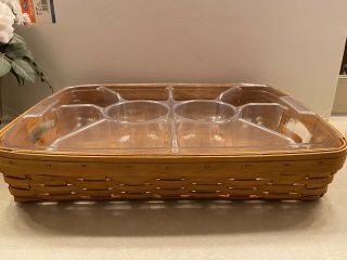 Longaberger 1995 Extra Large Hostess Serving Tray Basket W 2 Inserts Great Cond