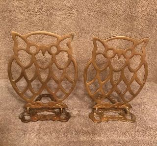 Vintage Brass Owl Metal Folding Bookends