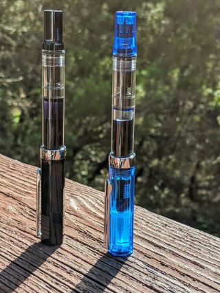 Two Twsbi Eco Fountain Pens - Transparent Blue (b) And Black (m)
