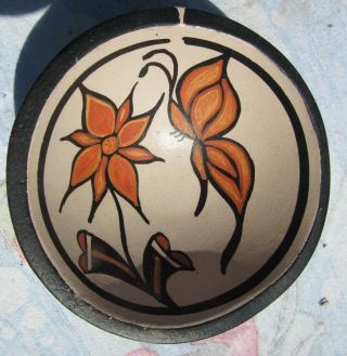 Gorgeous Vintage Santo Domingo Pueblo Indian Pottery Bowl Butterfly Flower 6.  5 "