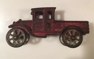Red Painted Cast Iron Truck W/spoke Wheels—arcade/hubley ?—very Good Shape