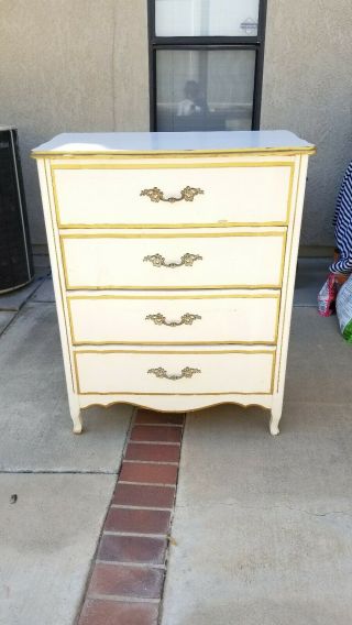 Dresser And Bench Set French Provincial White And Gold Vintage