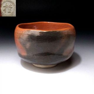 Mh13: Vintage Japanese Pottery Tea Bowl Of Raku Ware,  Aka Raku