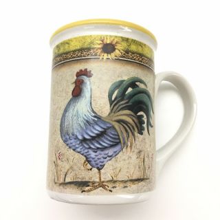 Gibson Everyday Rooster Sunflower Coffee Cup Mug Yellow Band On Rim