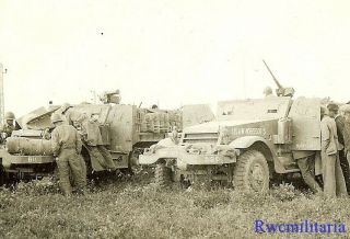 Curious French Civilians Meet W/ Us Troops By M3 Armored Halftracks (1)