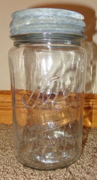 Htf Old Vintage 13 Kerr Wide Mouth Mason Clear Glass Canning Jar Ball Zinc Lid