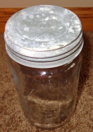 HTF OLD VINTAGE 13 KERR WIDE MOUTH MASON CLEAR GLASS CANNING JAR BALL ZINC LID 3