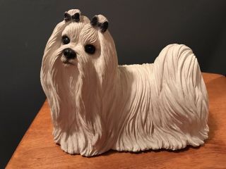 Lhaso Apso Dog Statue Sandicast Sandra Brue 1987 Sculpture Realistic Bows