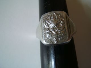 Vintage Boy Scout " Be Prepared " Sterling Silver Ring Size 10