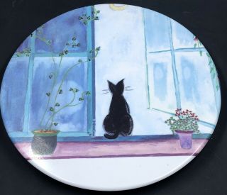 Melamine Trivet Pot Black Cat Sitting in Window Made in ITALY Mebel 8” 2