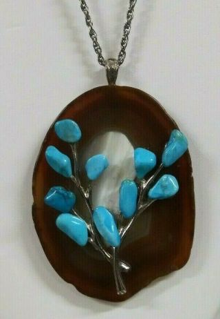 Gorgeous Hand Crafted Turquoise Accent Branch Necklace Set On Volcanic Glass