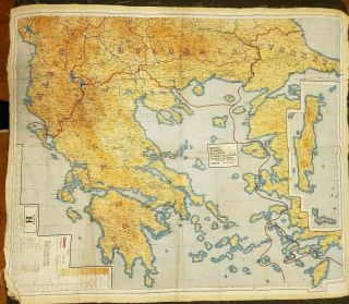 Large Wwii Escape Map Greece Bulgaria Turkey 30 X 36 G H Color 2 Sided Detailed
