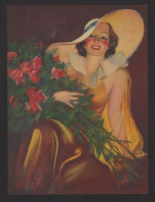 Roses By Laurette Patten 1930s Glamour Girl Art Deco Print 6” X 7.  5” Ӝ