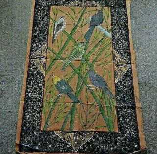 As Seen Vintage Hand Painted Birds Picture On Silk 114h X 71 Cm W