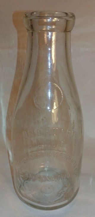 The Portage Dairy Products Co.  Ravenna,  Ohio Oh Embossed One Quart Milk Bottle