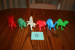 Set Of Six Vintage Tootsie Toy Large - Size Hollow Dinosaurs Playset 8 - Marx Mpc