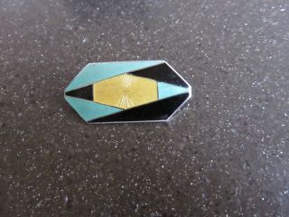 Art Deco Enamel And Sterling Silver Brooch / Pin.  Designers Mark Triangle With H