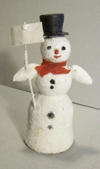 Old Spun Cotton Snowman Marked Austria