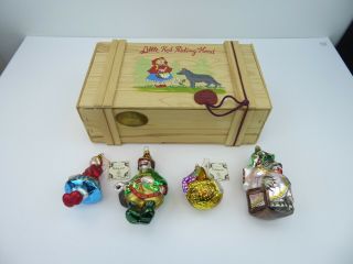 Set 4 Little Red Riding Hood Crate Box Kurt Adler Polonaise Blown Glass Ornament