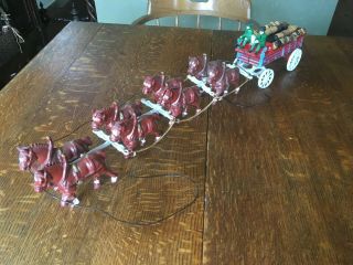Vintage Cast Iron Beer Wagon With 8 Clydesdale Horses Dog And Wood Barrels