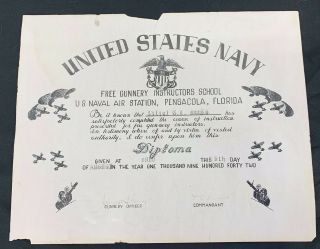 Wwii 1942 Us Navy Named Officers Gunnery Instructors Certificate