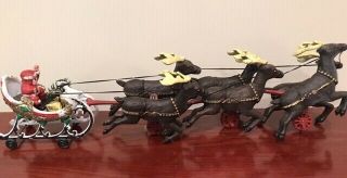 Hubley Cast Iron Sleigh With Santa And 6 Reindeer