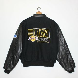 Vintage Los Angeles Lakers Leather Wool Varsity Jacket Size Medium Nba La