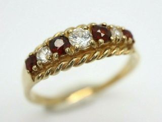 Vintage 9ct Gold Garnet & Cz Half Eternity Wedding Band Ring,  Size O
