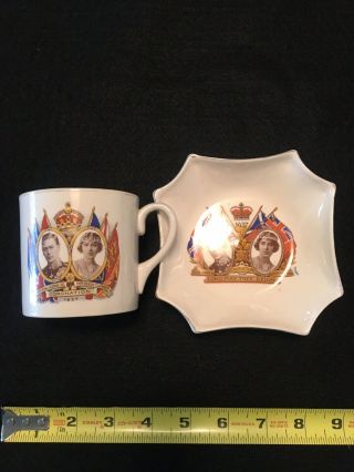 King George Vi And Queen Elizabeth Coronation Souvenirs Pin Tray And Tea Cup