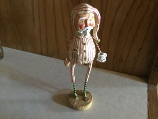 Lori Mitchell Whimsical Santa In Red White Striped Union Suit Late Night Snack.